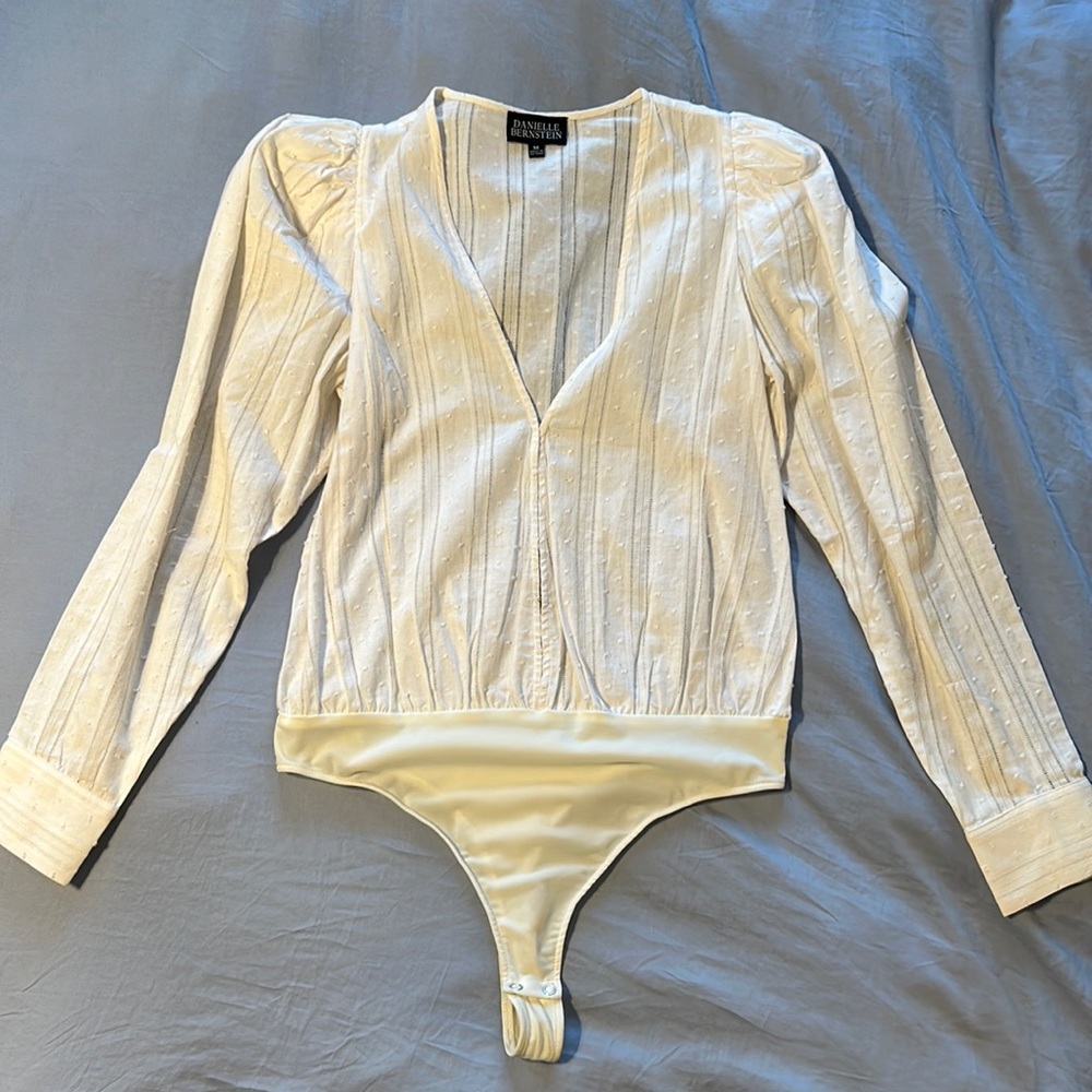 White eyelet deep V bodysuit